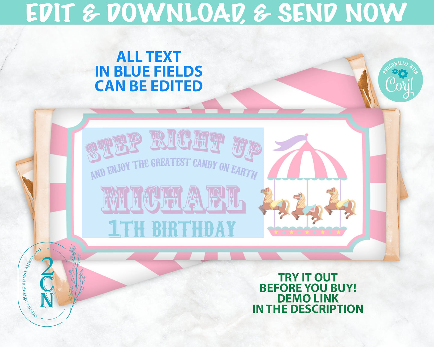 Circus Chocolate Bar Wrapper Carnival Candy Wrapper 2 Size Hershey Aldi | Editable Instant Download | Edit Online NOW Corjl | INSTANT ACCESS