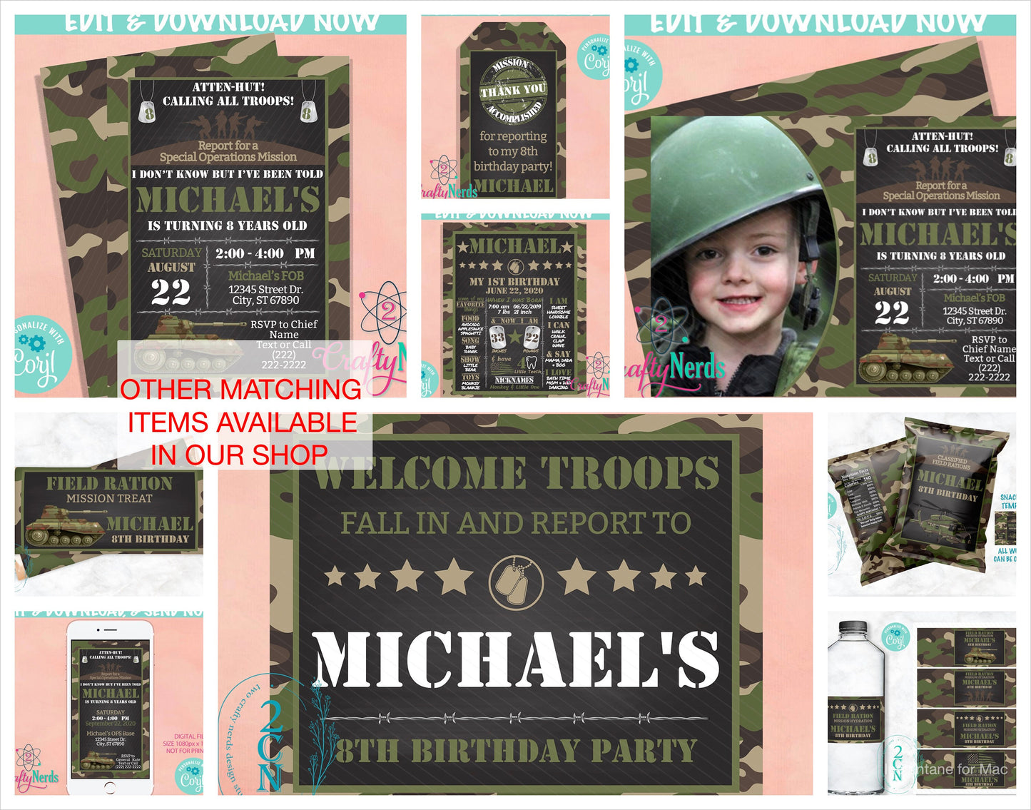 Army Birthday Chips Bag, Army Camo Party Popcorn Bag, 1oz Snack Bag | Editable Instant Download | Edit Online NOW Corjl | INSTANT ACCESS