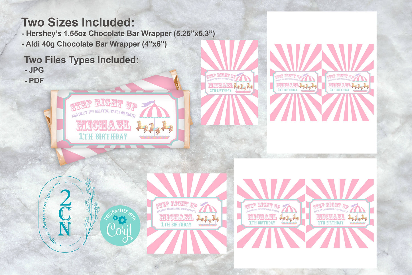 Circus Chocolate Bar Wrapper Carnival Candy Wrapper 2 Size Hershey Aldi | Editable Instant Download | Edit Online NOW Corjl | INSTANT ACCESS