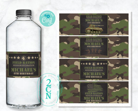 Army Water Bottle Label, Army beverage label, Army Camo Party Decor | Editable Instant Download | Edit Online NOW Corjl | INSTANT ACCESS