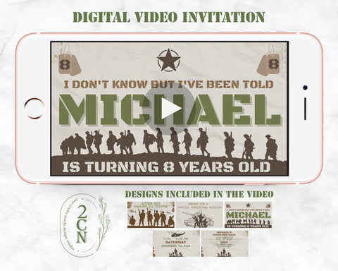 Army Video Party Birthday Invitation, Army Animated Digital Video Card, Military Party Invitation, Soldier Invitation, Army Birthday Theme