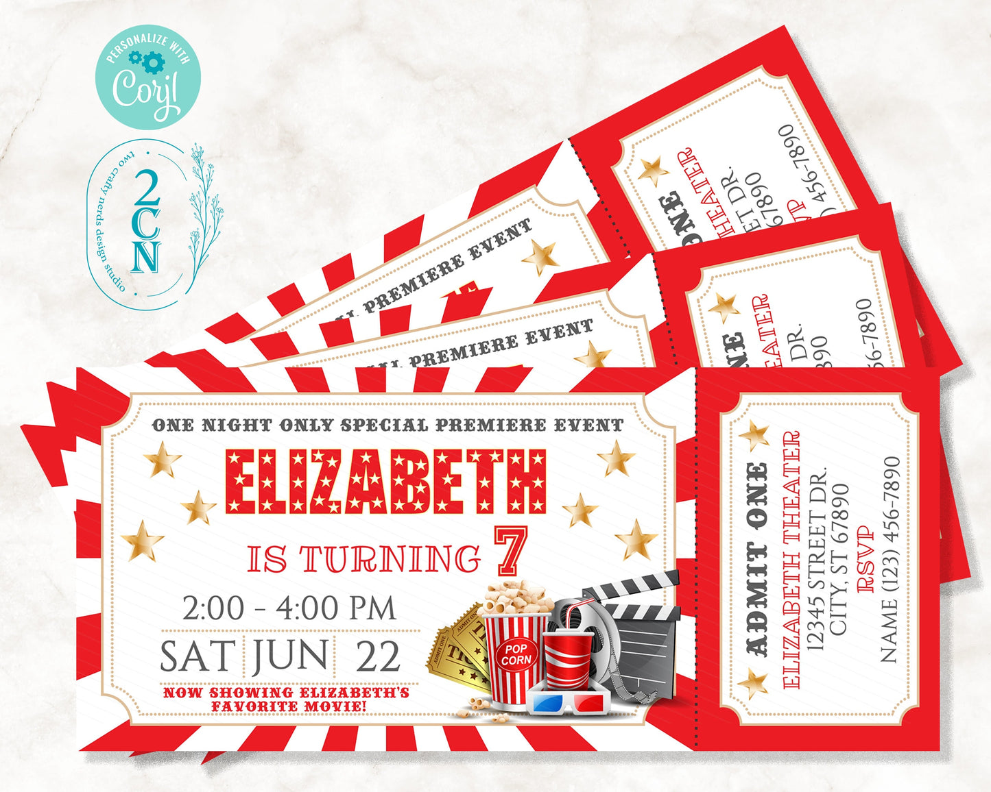 Movie Night Ticket Birthday Invitation, Movie Party, Movie invitation | Editable Instant Download | Edit Online NOW Corjl | INSTANT ACCESS