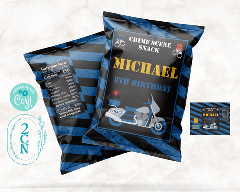 Police Birthday Chips Bag, Police Camo Party Popcorn Bag, 1oz Snack Bag | Editable Instant Download | Edit Online NOW Corjl | INSTANT ACCESS