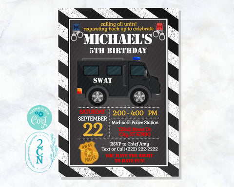 SWAT Police Birthday Invitation, Police Party, Cop Theme, Police Theme | Editable Instant Download | Edit Online now Corjl | INSTANT ACCESS