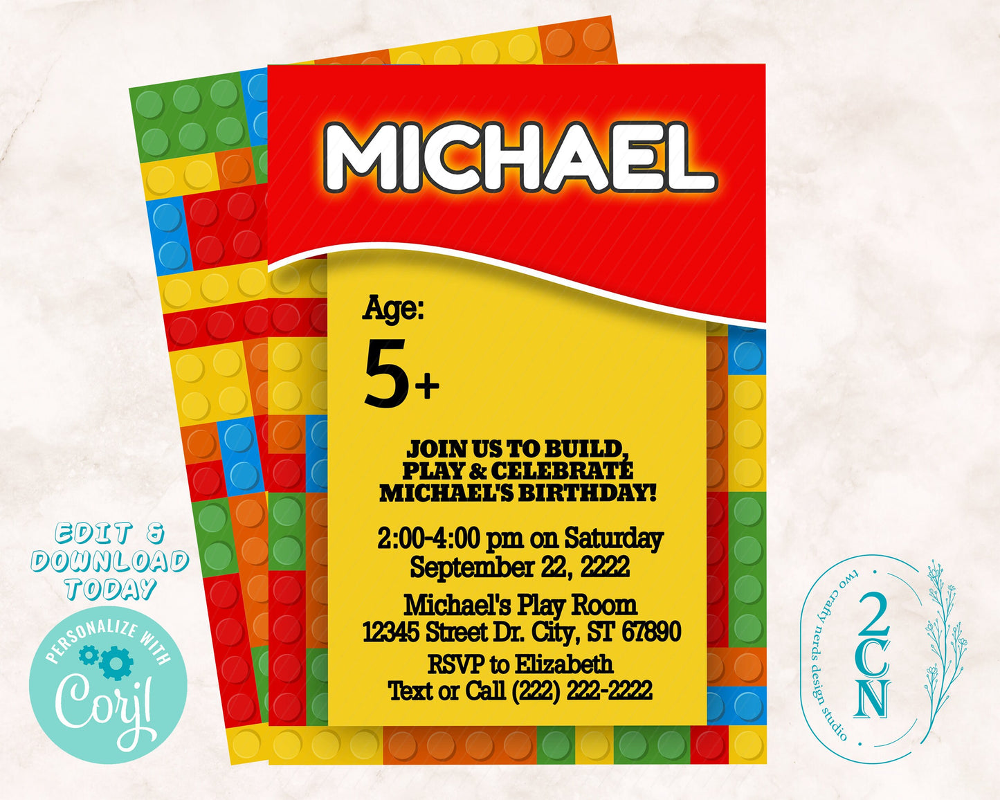 Colorful Building Blocks Birthday Invitation, Blocks Birthday Party | Editable Instant Download | Edit Online NOW Corjl | INSTANT ACCESS