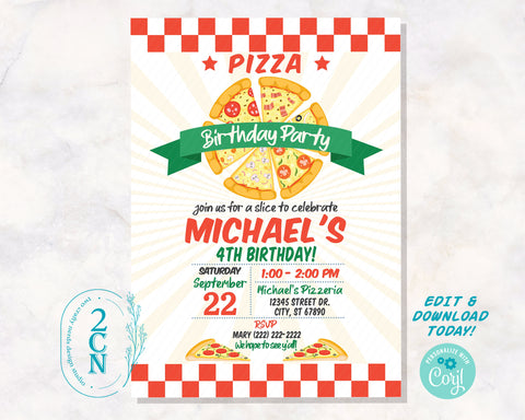 Pizza Birthday Party Invitation, Pizza Party, Pizza Birthday, Food Party| Editable Instant Download | Edit Online NOW Corjl | INSTANT ACCESS