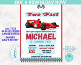Two Fast Race Car Birthday Invitation, Racing Car Invite, Party, Modern | Editable Instant Download | Edit Online NOW Corjl | INSTANT ACCESS