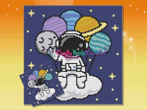 Astronaut Space balloons Crochet Pattern Graph with MiniC2C written