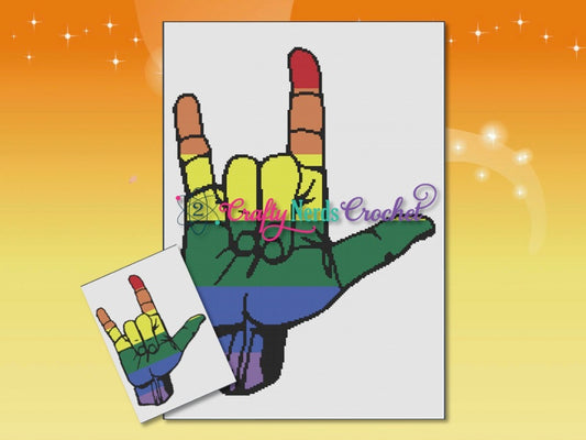Rainbow ASL ILY Pattern Graph with SC and TSS Written