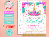 Unicorn Birthday Invitation Party Hot Pink, Turquoise, Purple | Editable Instant Download | Edit Online NOW Corjl | INSTANT ACCESS T1