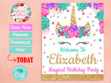 Unicorn Party Sign Hot Pink, Turquoise, Lavender Purple | Editable Instant Download | Edit Online NOW Corjl | INSTANT ACCESS T1