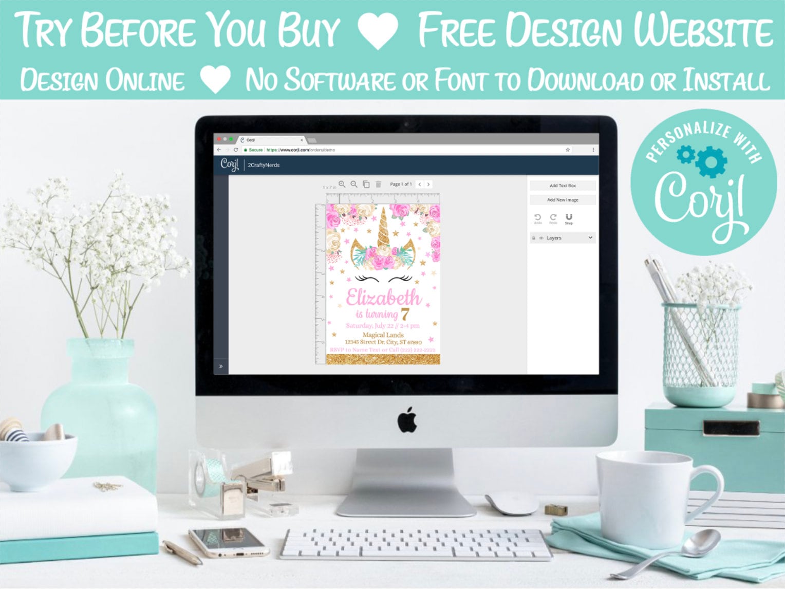 Unicorn Birthday Invitation Party Pastel Pink and White, Pastel Unicorn | Editable Instant Download | Edit Online NOW Corjl | INSTANT ACCESS