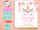 Unicorn Birthday Invitation Party Pastel Pink and White, Pastel Unicorn | Editable Instant Download | Edit Online NOW Corjl | INSTANT ACCESS