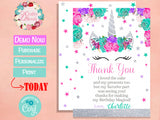 Unicorn Birthday Thank You Card Silver, Hot Pink, Turquoise, Purple | Editable Instant Download | Edit Online NOW Corjl | INSTANT ACCESS