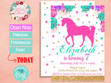 Horse Birthday Invitation Party Hot Pink, Turquoise, Lavender Purple | Editable Instant Download | Edit Online NOW Corjl | INSTANT ACCESS