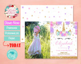 Unicorn Birthday Invitation With Photo Pastel Pink, Purple, Gold | Editable Instant Download | Edit Online NOW Corjl | INSTANT ACCESS