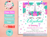 Unicorn Birthday Invitation Silver Hot Pink, Turquoise, Lavender Purple | Editable Instant Download | Edit Online NOW Corjl | INSTANT ACCESS