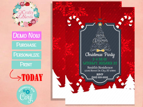 Christmas Party Invitation | Classic Elegant Christmas Invitation Card | Editable Instant Download | Edit Online NOW Corjl | INSTANT ACCESS