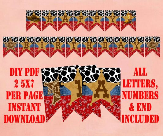 Cowboy Wild West Banner All Letter Number and Ends, INSTANT DOWNLOAD, Digital PDF File, Cowboy Birthday Banner, Cowboy Banner, Cowboy Decor