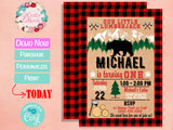 Lumberjack Red Plaid Birthday Invitation With Photo, Buffalo Plaid Party| Editable Instant Download | Edit Online NOW Corjl | INSTANT ACCESS