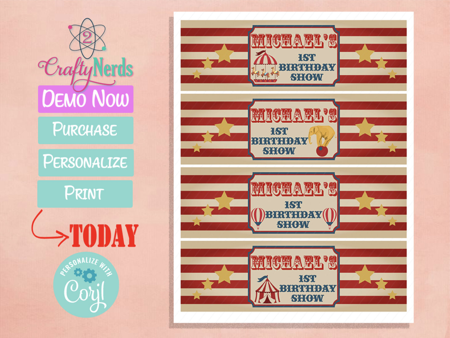 Circus Carnival Ticket Birthday Party Pack, Circus Birthday invitation | Editable Instant Download | Edit Online NOW Corjl | INSTANT ACCESS