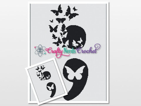 Semicolon Butterflies Pattern Graph With Single Crochet Written