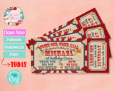 Circus Carnival Ticket Birthday Party Pack, Circus Birthday invitation | Editable Instant Download | Edit Online NOW Corjl | INSTANT ACCESS