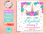 Unicorn Birthday Invitation Party Hot Pink, Turquoise, Purple | Editable Instant Download | Edit Online NOW Corjl | INSTANT ACCESS T1