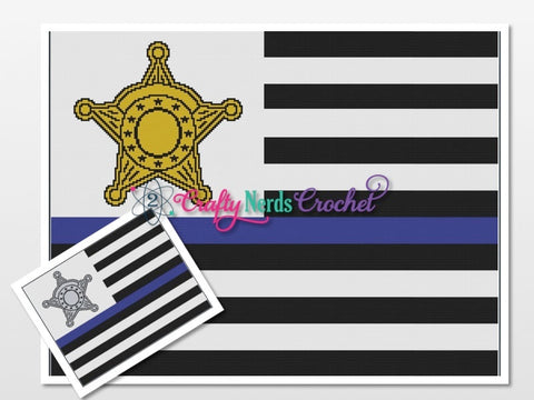 Thin Blue Line Sheriff Badge Pattern Graph With Single Crochet Written