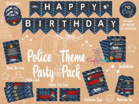 Police Birthday Invitation, Police Party, Police invitation, Cop Party | Editable Instant Download | Edit Online NOW Corjl | INSTANT ACCESS