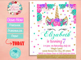 Unicorn Birthday Invitation Party Hot Pink, Turquoise, Purple | Editable Instant Download | Edit Online NOW Corjl | INSTANT ACCESS T1