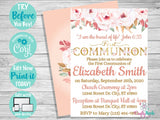 Floral First Communion Invitation Party, Flower Communion Invitation | Editable Instant Download | Edit Online NOW Corjl | INSTANT ACCESS T1