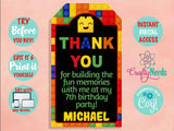 Building Blocks Birthday Party Pack, Labels Tags Banner Colorful Bricks | Editable Instant Download | Edit Online NOW Corjl | INSTANT ACCESS