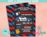 Police Birthday Invitation, Police Party, Cop Theme, Police Theme | Editable Instant Download | Edit Online NOW Corjl | INSTANT ACCESS