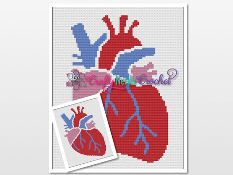 Anatomical Heart Pattern Graph With C2C or Mini C2C Written, Heart Graphgan, Heart Blanket, Heart Crochet Pattern, Heart Warrior Pattern