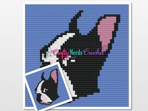 Boston Terrier Head Pattern Graph With Single Crochet and C2C Written , Dog Graphgan, Dog Blanket, Dog Crochet Pattern, Dog Terrier Pattern