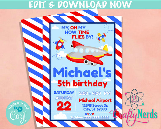 Airplane Ticket Birthday Invitation, Airplane Party, Plane invitation | Editable Instant Download | Edit Online NOW Corjl | INSTANT ACCESS