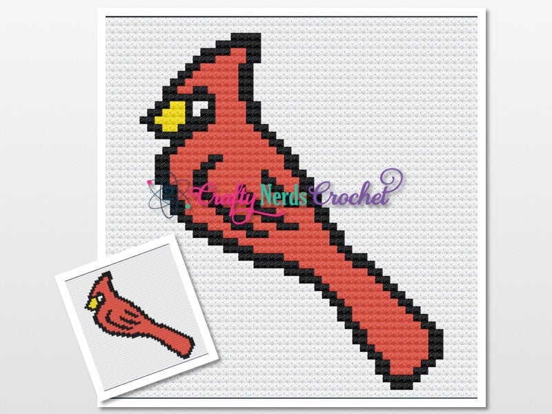 Cardinal Pattern Graph With Single Crochet and C2C Written, Bird Graph ...