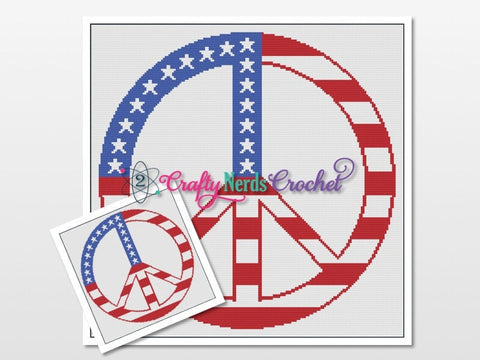 Peace Sign US Flag Pattern Graph With Single Crochet Written, American Flag Graphgan, American Flag Blanket, American Flag Crochet Pattern