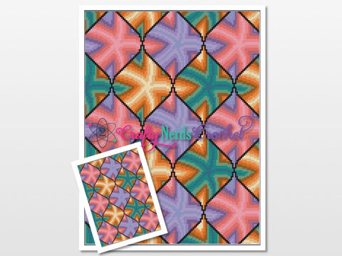 Star Flower Illusion Pattern Graph With Mini C2C Written, Flowers Graphgan, Flowers Blanket, Flowers Crochet Pattern, Flowers Pattern, Graph