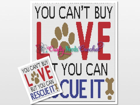 Can't Buy Love But You Can Rescue it Pattern Graph with DC Double Crochet Written, Animal Rescue Graphgan, Dog Blanket, Dog Crochet Pattern