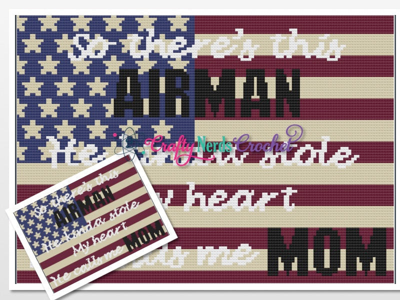 Air Force Stole My Heart Pattern Graph With Single Crochet and Mini C2C Written, Airman Graphgan, Air Force Blanket, Airman Crochet Pattern