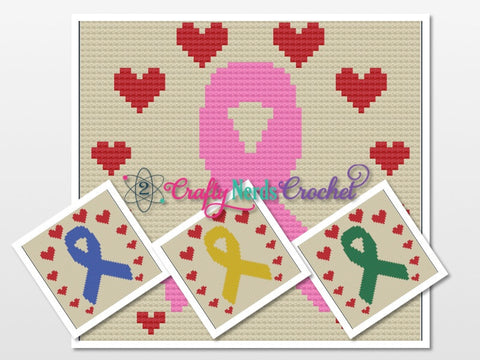 Awareness Ribbon Circle of Hearts Pattern Graph With Single Crochet and C2C Written, Ribbon Graphgan, Ribbon Blanket, Ribbon Crochet Pattern