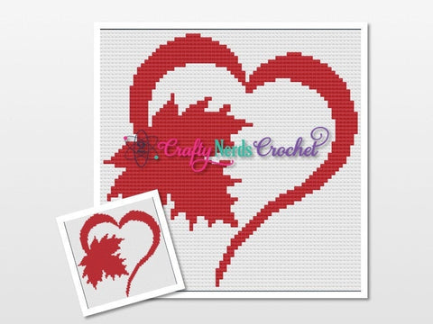 Canadian Heart 70x70 Pattern Graph With Single Crochet And C2C Written , Canadian Graphgan, Maple Leaf Blanket, Maple Leaf Crochet Pattern