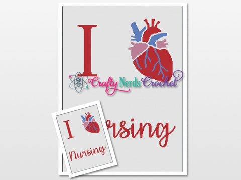 I Heart Nursing 2 Pattern Graph With Single Crochet, Heart Graphgan, Heart Blanket, Heart Crochet Pattern, Heart Warrior Pattern, Nursing