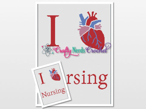 I Heart Nursing 1 Pattern Graph With Single Crochet, Heart Graphgan, Heart Blanket, Heart Crochet Pattern, Heart Warrior Pattern, Nursing