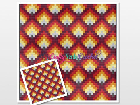 Bargello Flame Illusion Pattern Graph With Mini C2C Written, Illusion Graphgan, Illusion Blanket, Illusion Crochet Pattern, Illusion graph