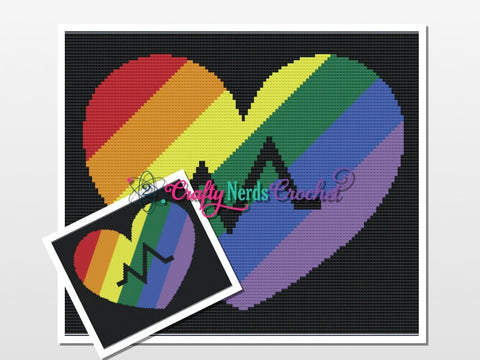 Rainbow Heart Pulse Pattern Graph With Mini C2C Written, Heart Graphgan, Heart Blanket, Heart Crochet Pattern, Rainbow Heart Pattern