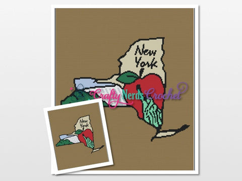 New York State Map Pattern Graph With Single Crochet and TSS Written, New York Graphgan, New York Blanket, New York Crochet Pattern, Map