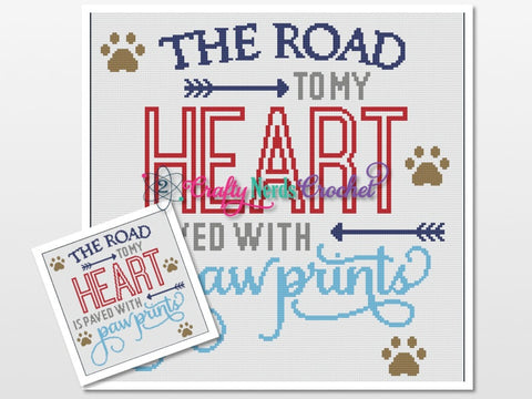 The Road to My Heart is Paved with Paw Prints Pattern Graph With Single Crochet Written, Paw Prints Graphgan, Paws Blanket, Crochet Pattern